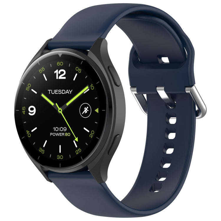For Xiaomi Watch 2 Solid Color Metal Silver Buckle Silicone Watch Band, Size: S(Midnight Blue)