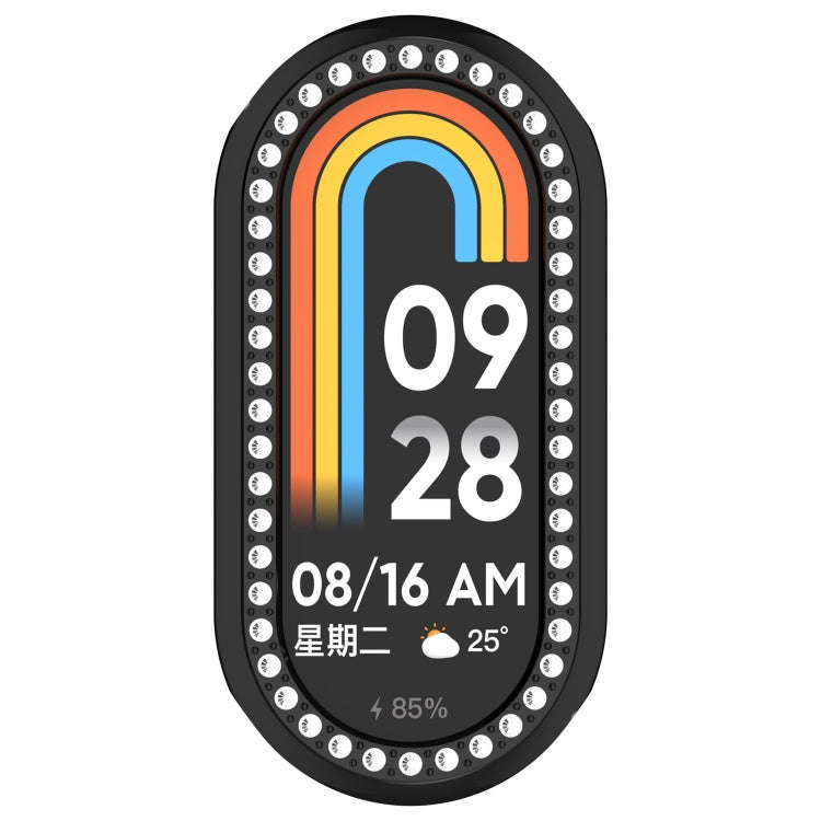 For Xiaomi Mi Band 8 Diamond Half Pack Hollow PC Watch Protective Case(Black)
