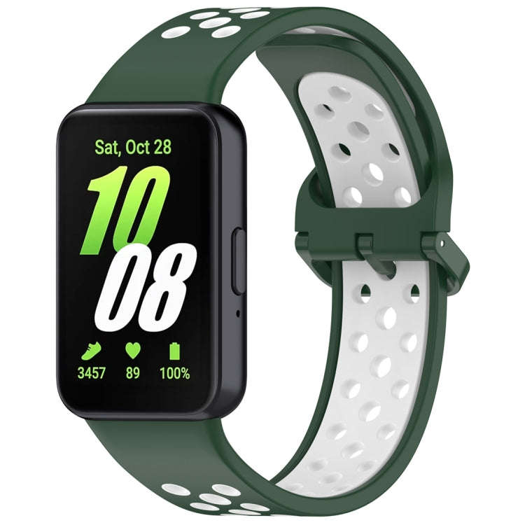 For Samsung Galaxy Fit 3 Two Color Breathable Silicone Watch Band(Dark Green White)