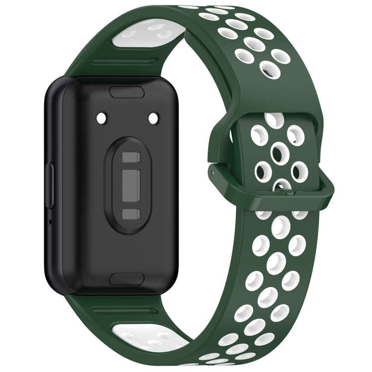For Samsung Galaxy Fit 3 Two Color Breathable Silicone Watch Band(Dark Green White)