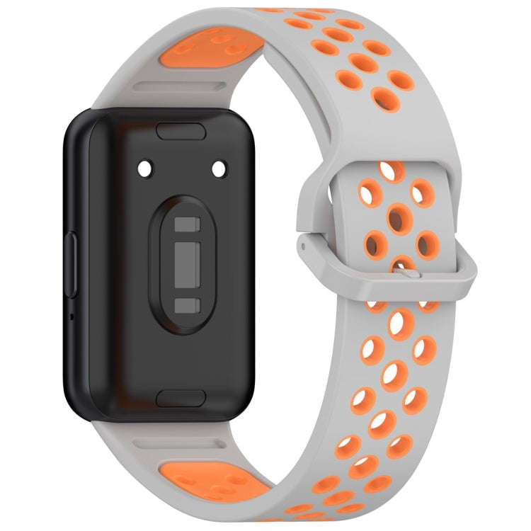 For Samsung Galaxy Fit 3 Two Color Breathable Silicone Watch Band(Grey Orange)