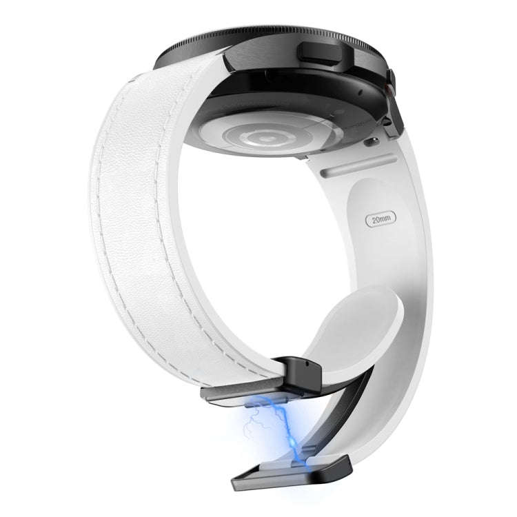 For Samsung Galaxy Watch 6 Magnetic Black Buckle Leather Silicone Watch Band(White)