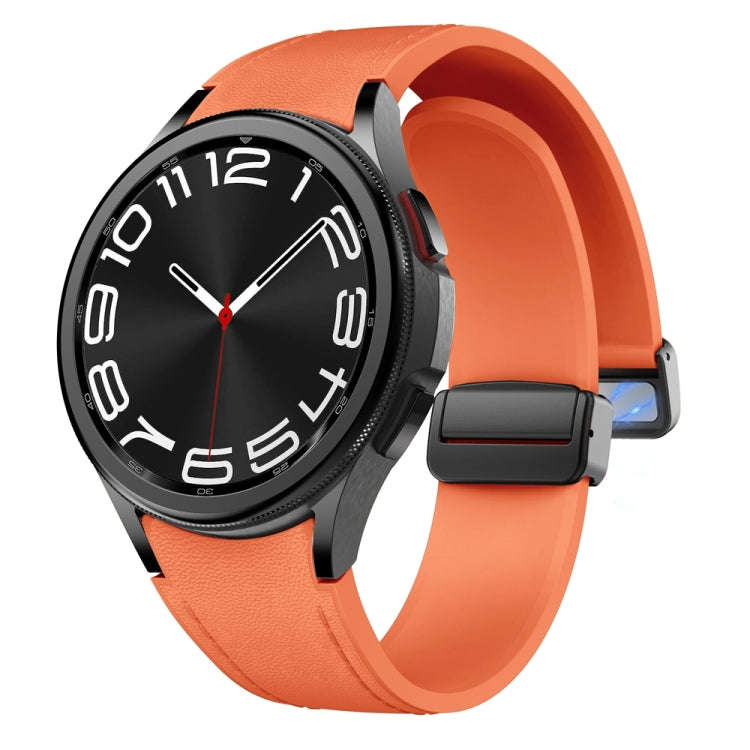 For Samsung Galaxy Watch 6 Magnetic Black Buckle Leather Silicone Watch Band(Orange)