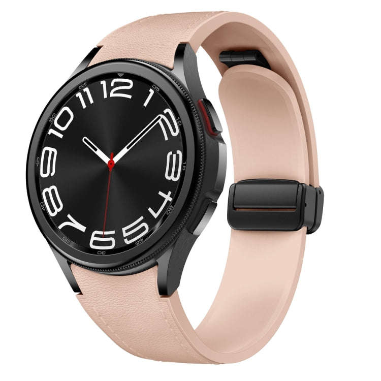 For Samsung Galaxy Watch 6 Magnetic Black Buckle Leather Silicone Watch Band(Pink)