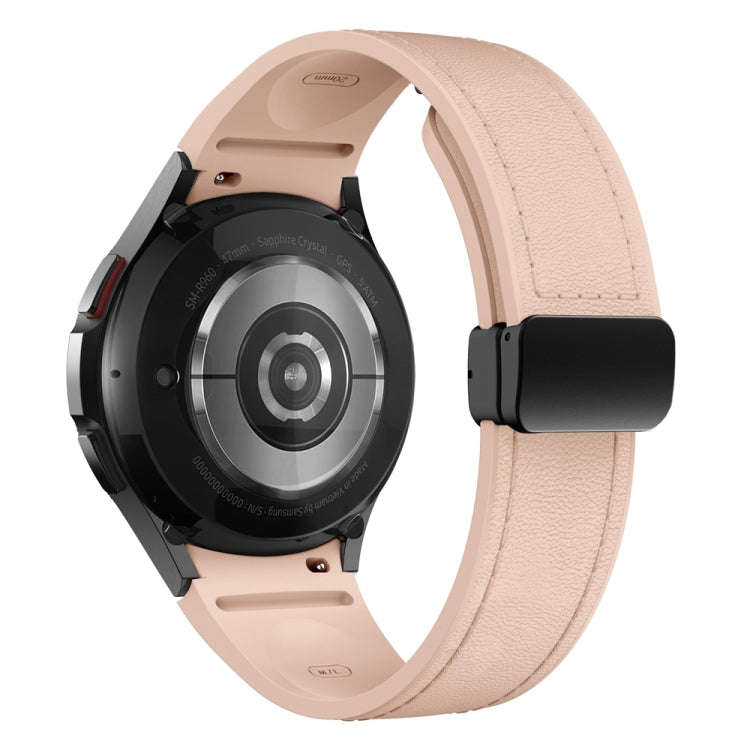 For Samsung Galaxy Watch 6 Magnetic Black Buckle Leather Silicone Watch Band(Pink)