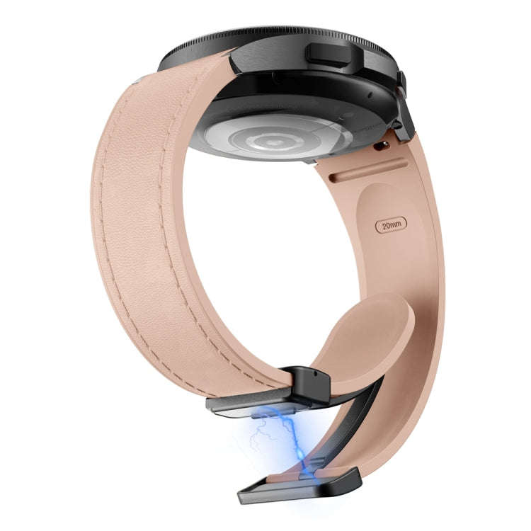 For Samsung Galaxy Watch 6 Magnetic Black Buckle Leather Silicone Watch Band(Pink)