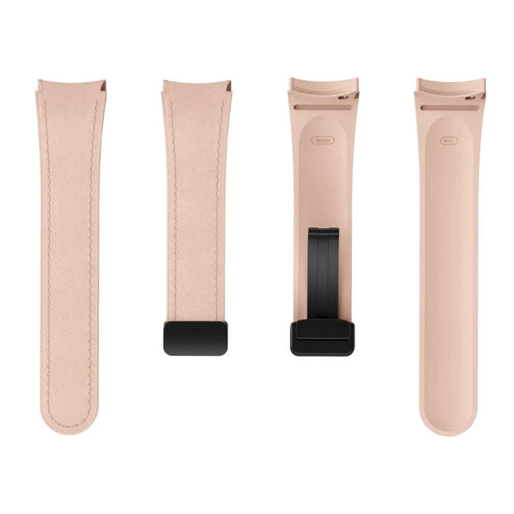 For Samsung Galaxy Watch 6 Magnetic Black Buckle Leather Silicone Watch Band(Pink)