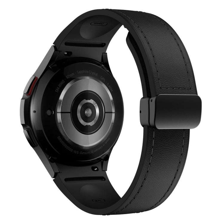 For Samsung Galaxy Watch 6 Magnetic Black Buckle Leather Silicone Watch Band(Black)