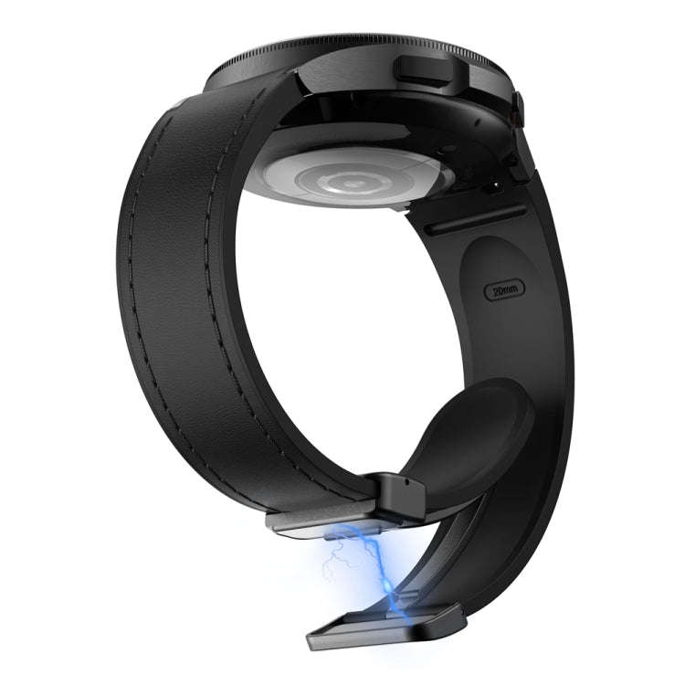For Samsung Galaxy Watch 6 Magnetic Black Buckle Leather Silicone Watch Band(Black)