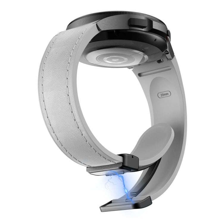 For Samsung Galaxy Watch 6 Magnetic Black Buckle Leather Silicone Watch Band(Light Grey)