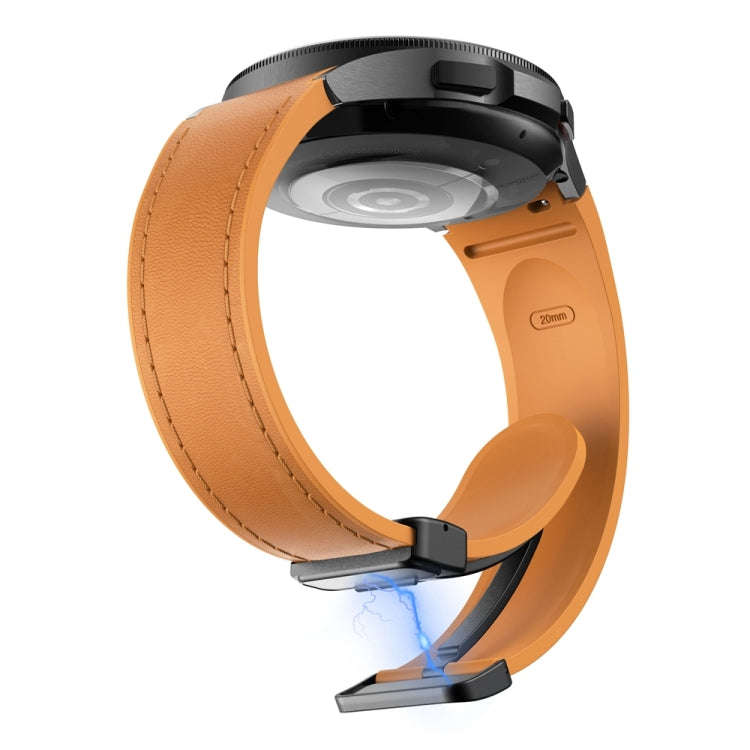 For Samsung Galaxy Watch 6 Magnetic Black Buckle Leather Silicone Watch Band(Light Brown)
