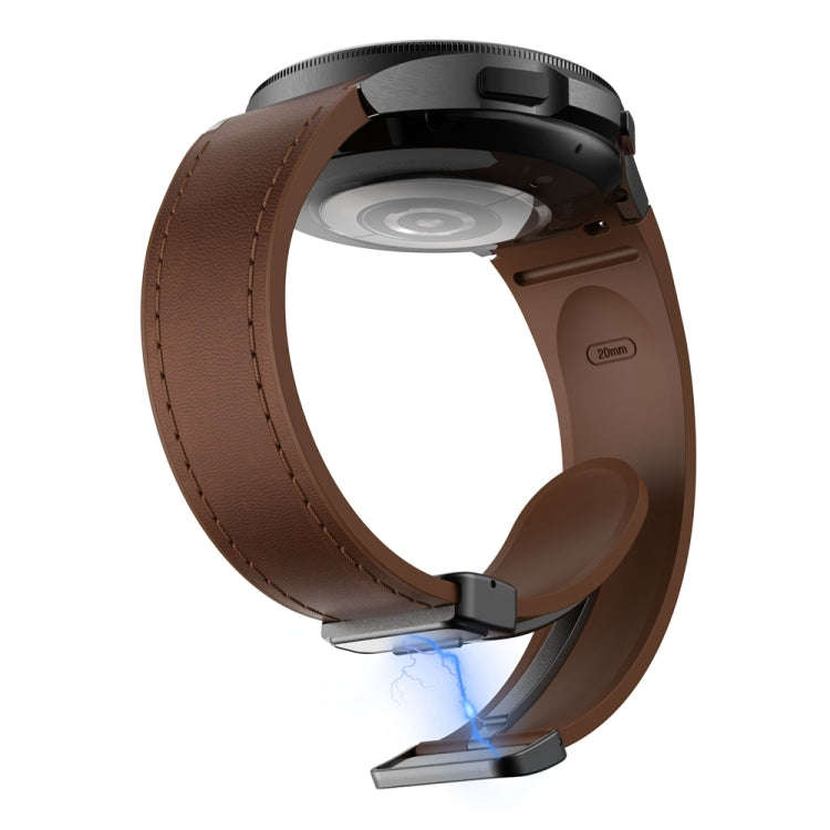 For Samsung Galaxy Watch 6 Magnetic Black Buckle Leather Silicone Watch Band(Dark Brown)