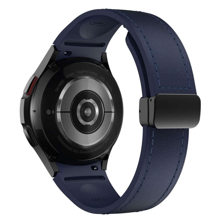 For Samsung Galaxy Watch 6 Magnetic Black Buckle Leather Silicone Watch Band(Midnight Blue)