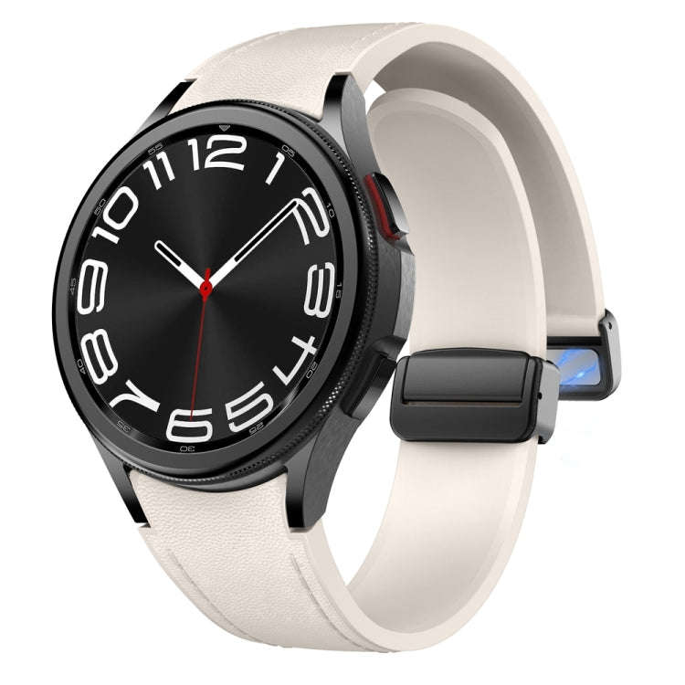For Samsung Galaxy Watch 6 Magnetic Black Buckle Leather Silicone Watch Band(Starlight)