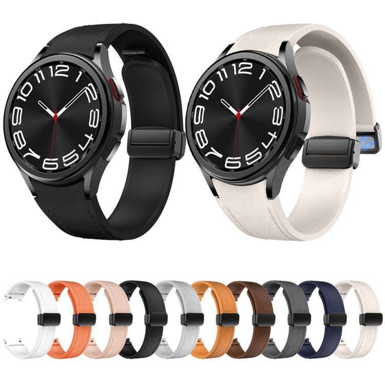For Samsung Galaxy Watch 6 Magnetic Black Buckle Leather Silicone Watch Band(Midnight Blue)