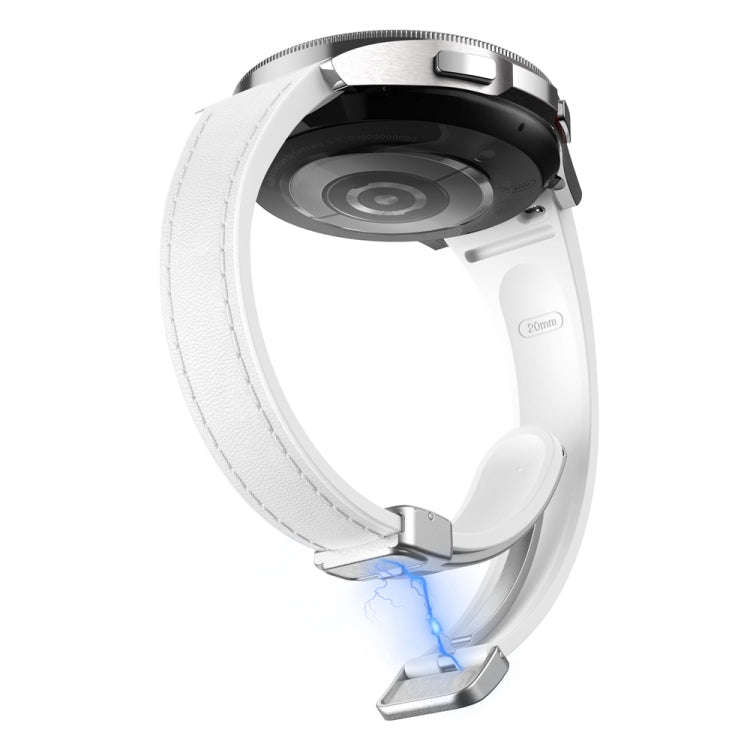 For Samsung Galaxy Watch 6 Slim Magnetic Silver Buckle Leather Silicone Watch Band(White)