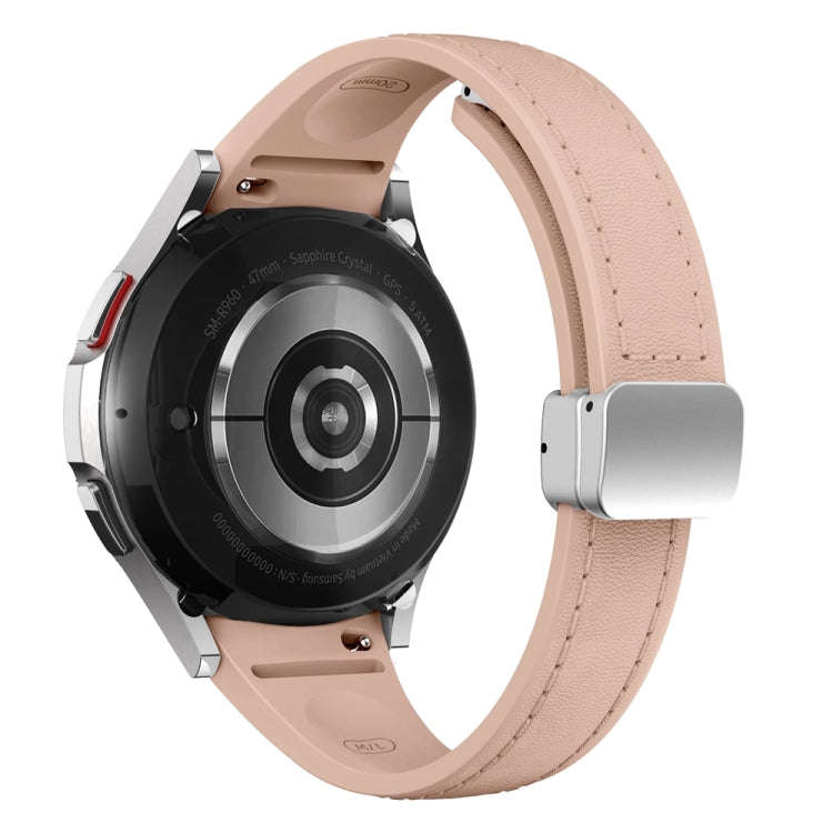 For Samsung Galaxy Watch 6 Slim Magnetic Silver Buckle Leather Silicone Watch Band(Pink)