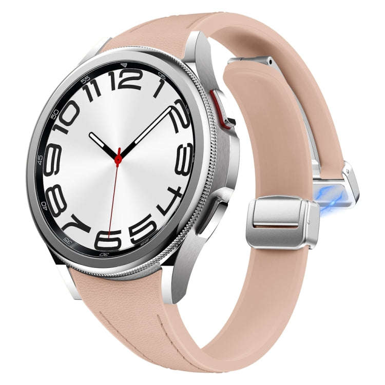 For Samsung Galaxy Watch 6 Slim Magnetic Silver Buckle Leather Silicone Watch Band(Pink)