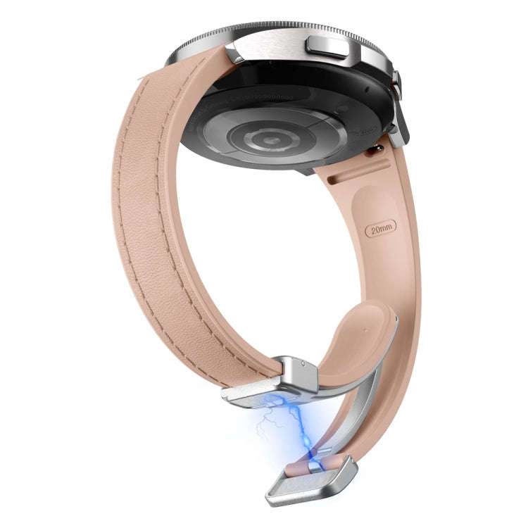 For Samsung Galaxy Watch 6 Slim Magnetic Silver Buckle Leather Silicone Watch Band(Pink)