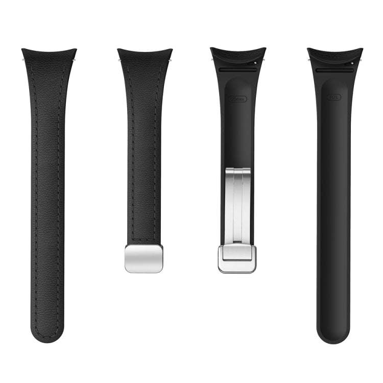 For Samsung Galaxy Watch 6 Slim Magnetic Silver Buckle Leather Silicone Watch Band(Black)