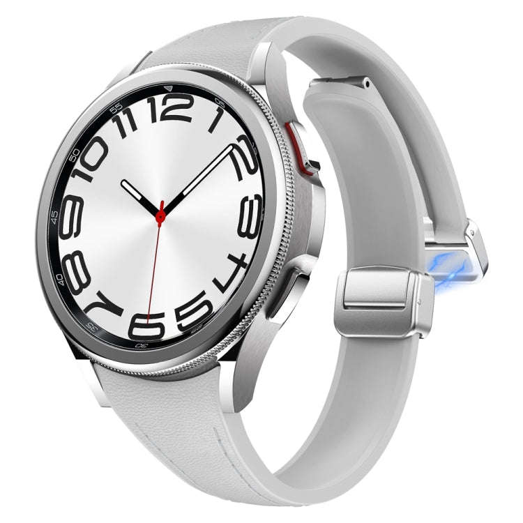 For Samsung Galaxy Watch 6 Slim Magnetic Silver Buckle Leather Silicone Watch Band(Light Grey)