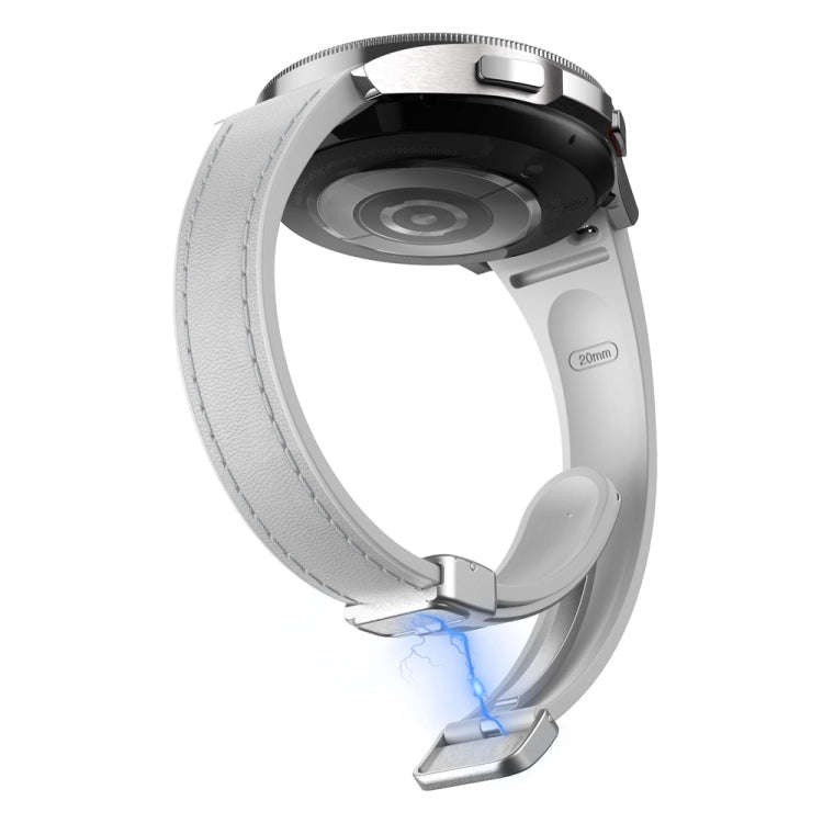 For Samsung Galaxy Watch 6 Slim Magnetic Silver Buckle Leather Silicone Watch Band(Light Grey)