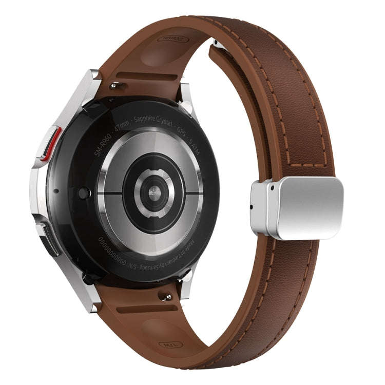 For Samsung Galaxy Watch 6 Slim Magnetic Silver Buckle Leather Silicone Watch Band(Dark Brown)