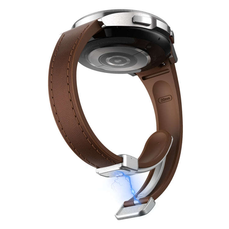 For Samsung Galaxy Watch 6 Slim Magnetic Silver Buckle Leather Silicone Watch Band(Dark Brown)