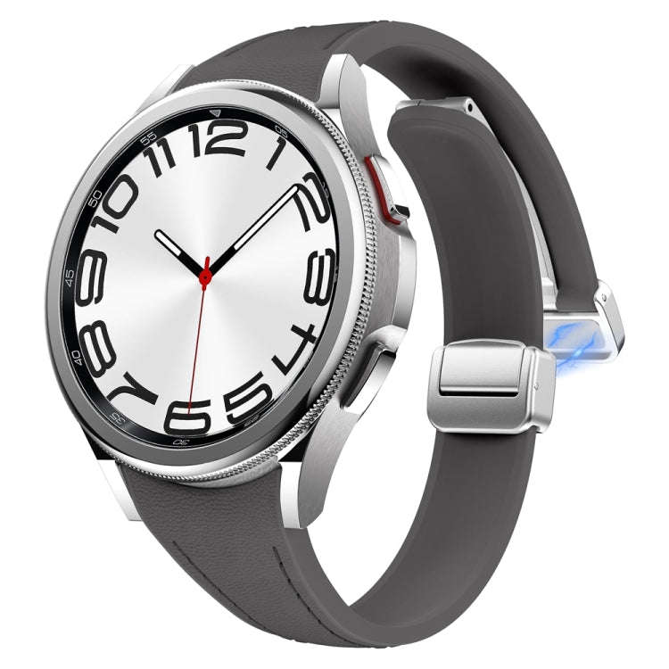For Samsung Galaxy Watch 6 Slim Magnetic Silver Buckle Leather Silicone Watch Band(Space Grey)