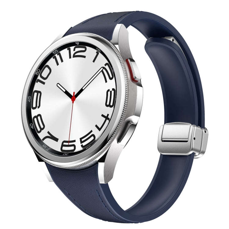 For Samsung Galaxy Watch 6 Slim Magnetic Silver Buckle Leather Silicone Watch Band(Midnight Blue)