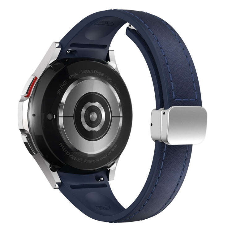 For Samsung Galaxy Watch 6 Slim Magnetic Silver Buckle Leather Silicone Watch Band(Midnight Blue)