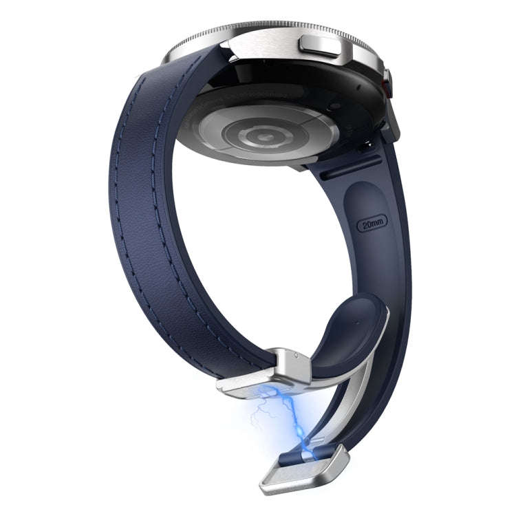 For Samsung Galaxy Watch 6 Slim Magnetic Silver Buckle Leather Silicone Watch Band(Midnight Blue)