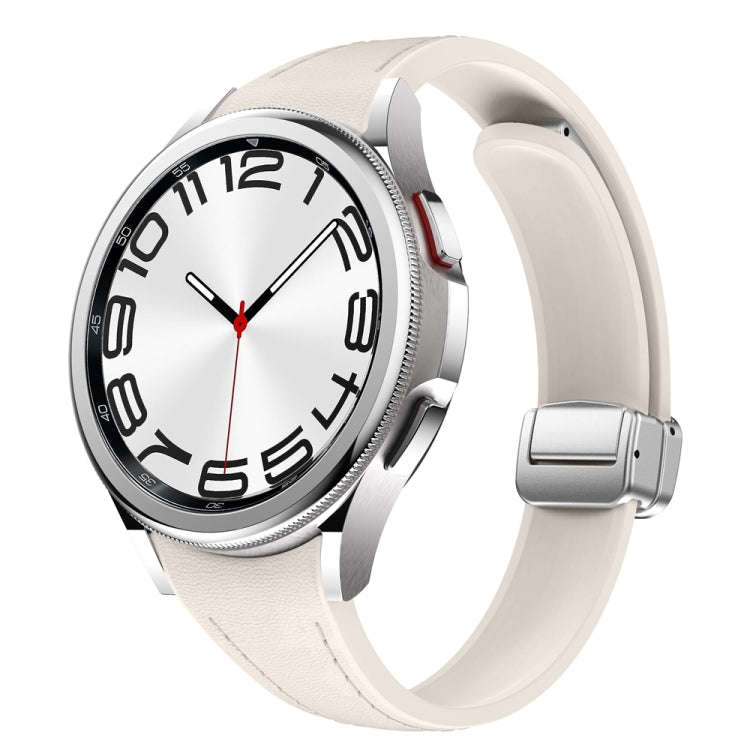 For Samsung Galaxy Watch 6 Slim Magnetic Silver Buckle Leather Silicone Watch Band(Starlight)