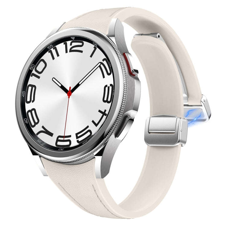 For Samsung Galaxy Watch 6 Slim Magnetic Silver Buckle Leather Silicone Watch Band(Starlight)