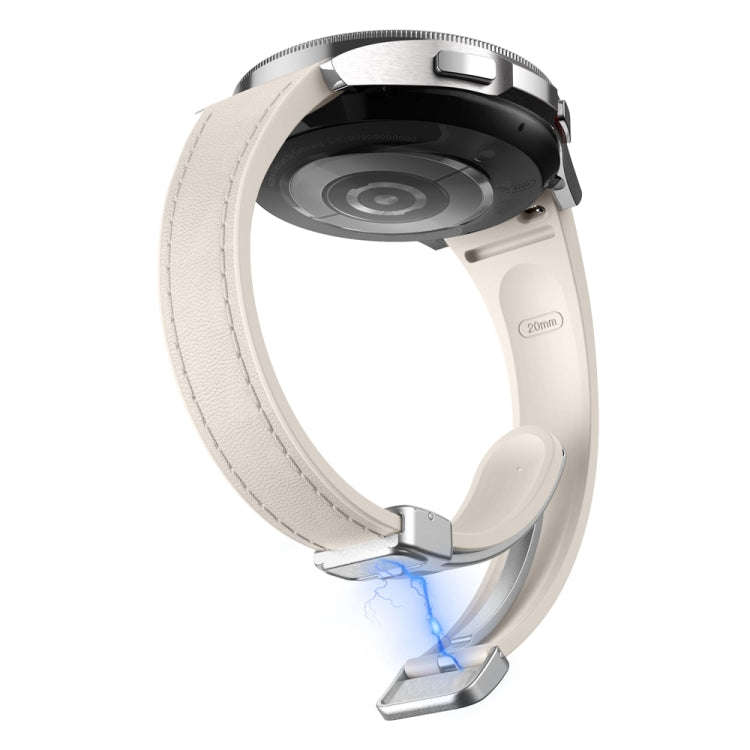 For Samsung Galaxy Watch 6 Slim Magnetic Silver Buckle Leather Silicone Watch Band(Starlight)