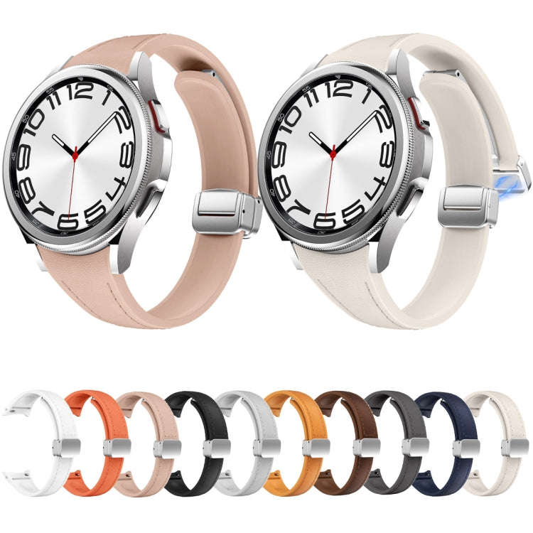 For Samsung Galaxy Watch 6 Slim Magnetic Silver Buckle Leather Silicone Watch Band(White)