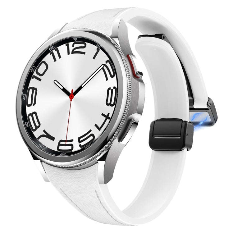 For Samsung Galaxy Watch 6 Slim Magnetic Black Buckle Leather Silicone Watch Band(White)
