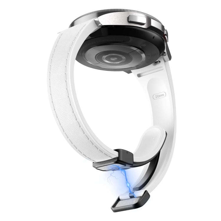 For Samsung Galaxy Watch 6 Slim Magnetic Black Buckle Leather Silicone Watch Band(White)