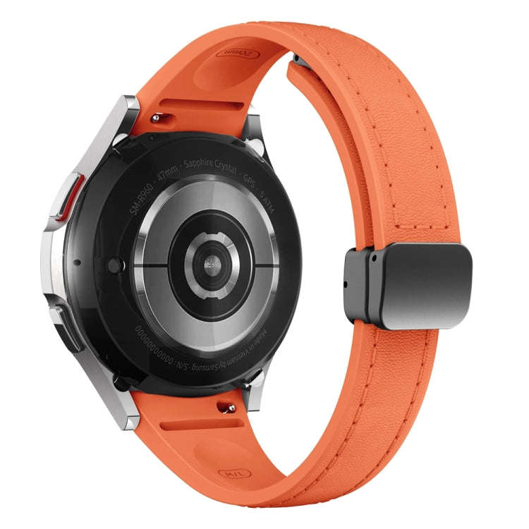 For Samsung Galaxy Watch 6 Slim Magnetic Black Buckle Leather Silicone Watch Band(Orange)