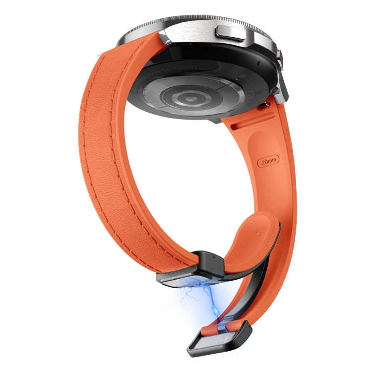 For Samsung Galaxy Watch 6 Slim Magnetic Black Buckle Leather Silicone Watch Band(Orange)