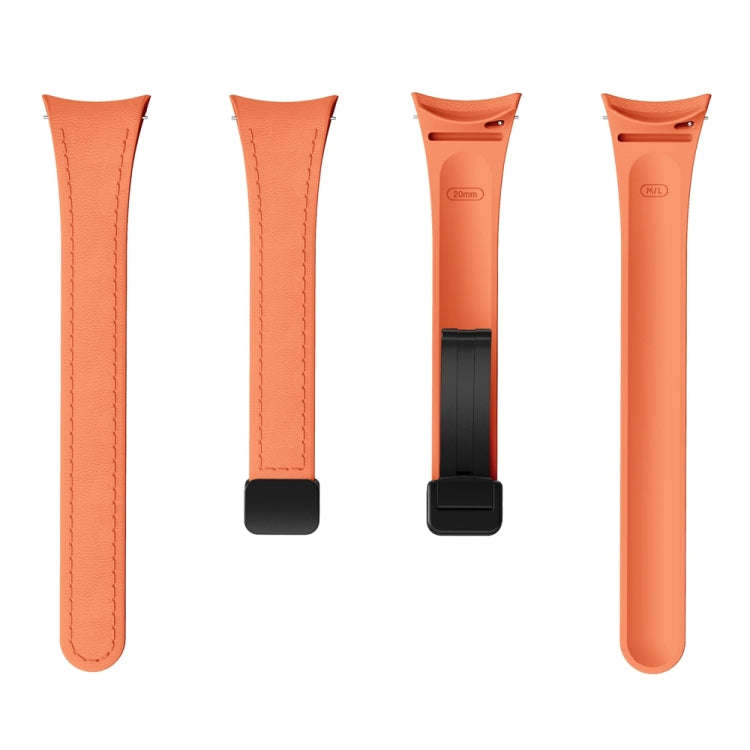 For Samsung Galaxy Watch 6 Slim Magnetic Black Buckle Leather Silicone Watch Band(Orange)