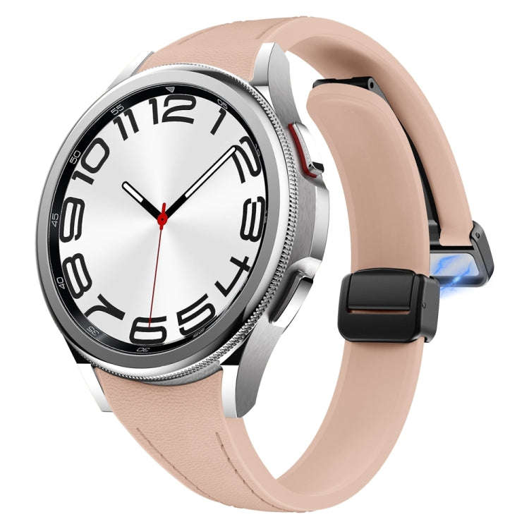 For Samsung Galaxy Watch 6 Slim Magnetic Black Buckle Leather Silicone Watch Band(Pink)