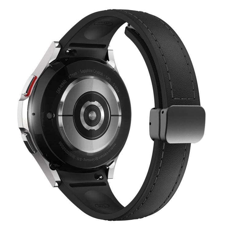 For Samsung Galaxy Watch 6 Slim Magnetic Black Buckle Leather Silicone Watch Band(Black)