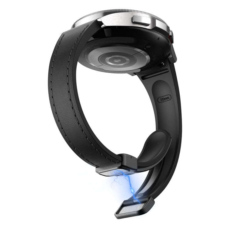 For Samsung Galaxy Watch 6 Slim Magnetic Black Buckle Leather Silicone Watch Band(Black)