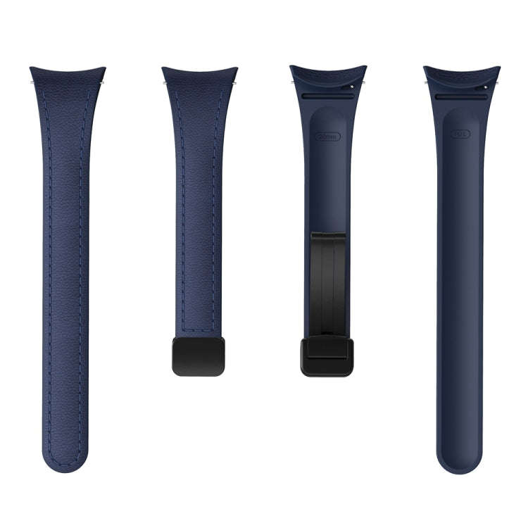 For Samsung Galaxy Watch 6 Slim Magnetic Black Buckle Leather Silicone Watch Band(Midnight Blue)
