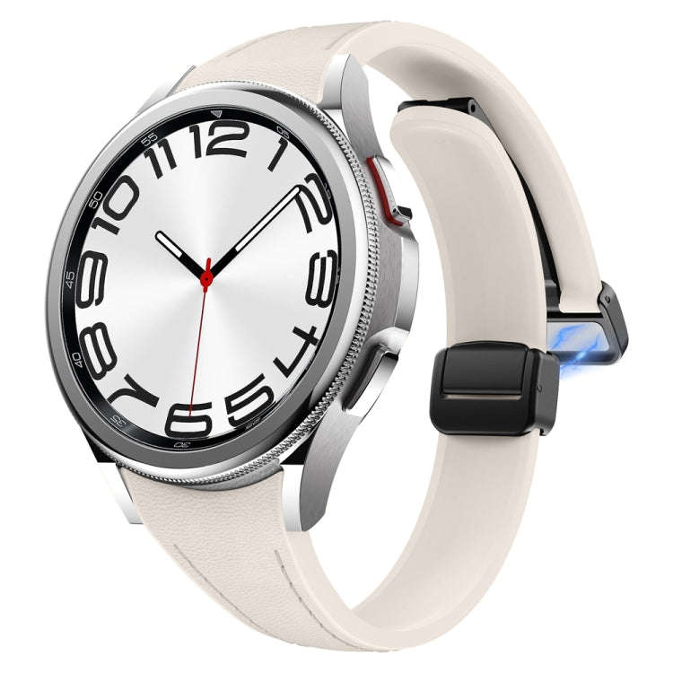 For Samsung Galaxy Watch 6 Slim Magnetic Black Buckle Leather Silicone Watch Band(Starlight)