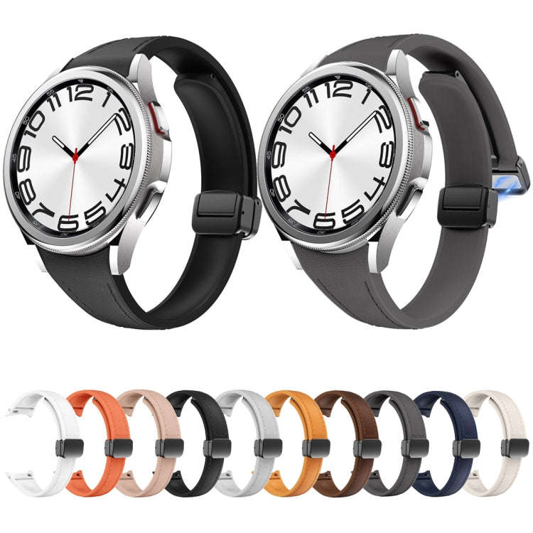 For Samsung Galaxy Watch 6 Slim Magnetic Black Buckle Leather Silicone Watch Band(White)