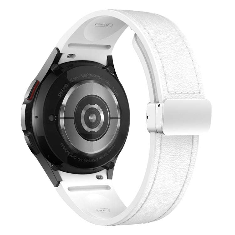 For Samsung Galaxy Watch 6 Magnetic Silver Buckle Leather Silicone Watch Band(White)