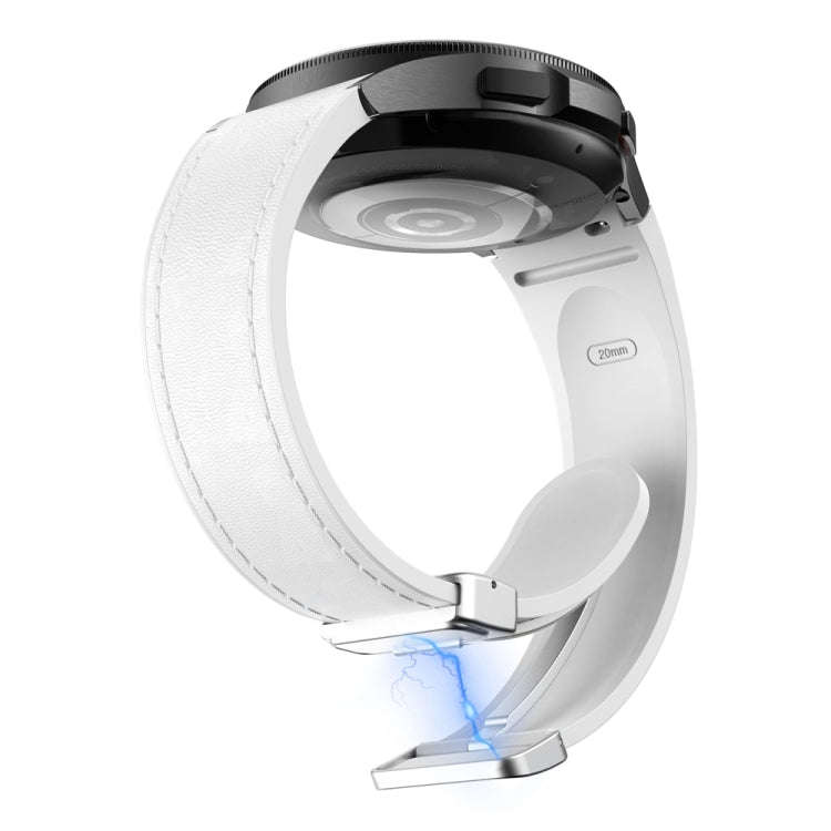 For Samsung Galaxy Watch 6 Magnetic Silver Buckle Leather Silicone Watch Band(White)