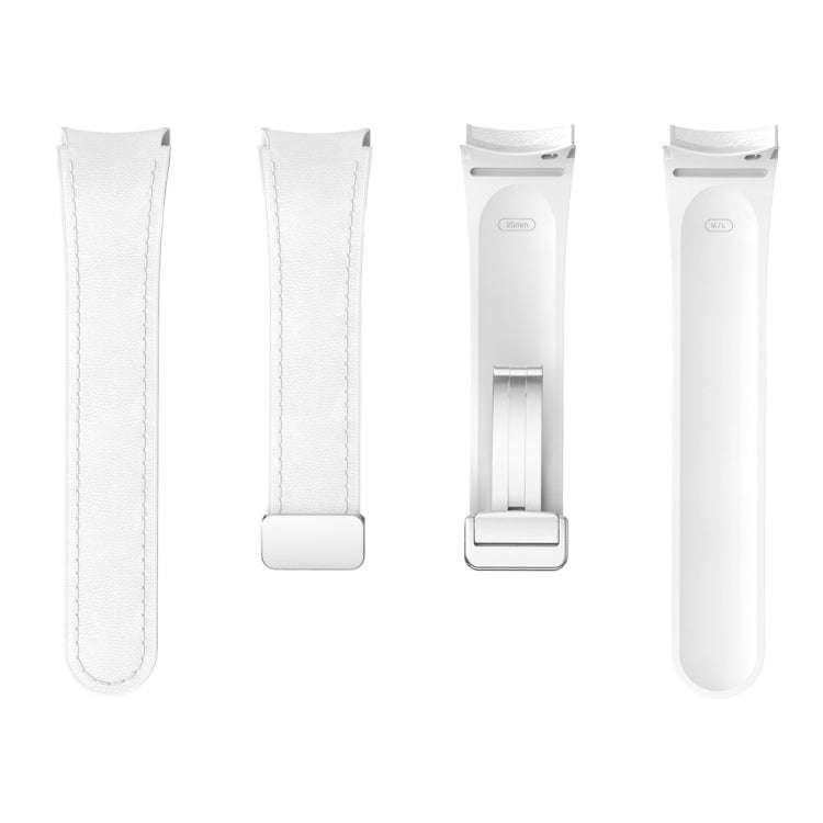 For Samsung Galaxy Watch 6 Magnetic Silver Buckle Leather Silicone Watch Band(White)